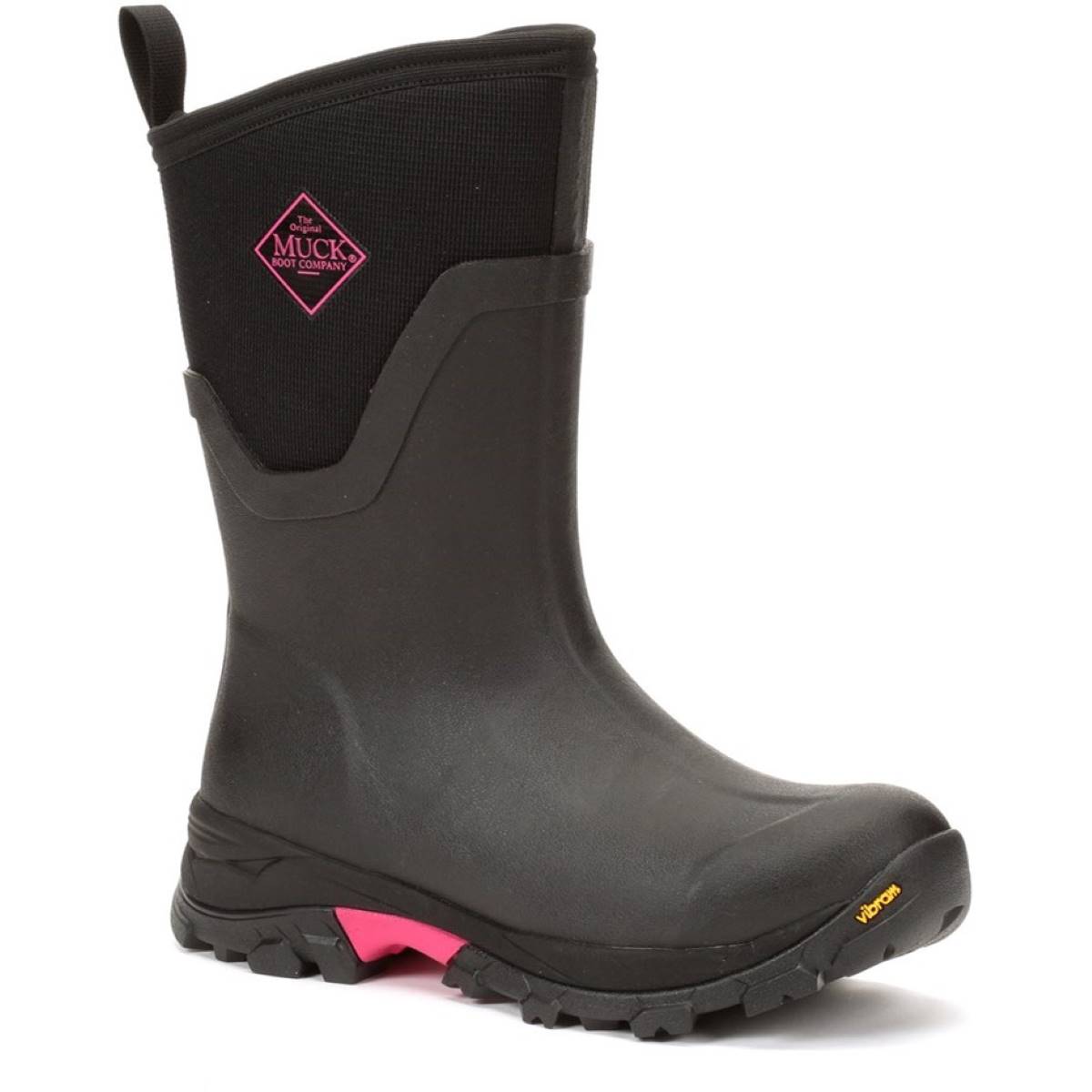 Muck Boots Arctic Ice Mid Black pink Womens Wellingtons ASVMA-404 in a Plain Rubber in Size 5